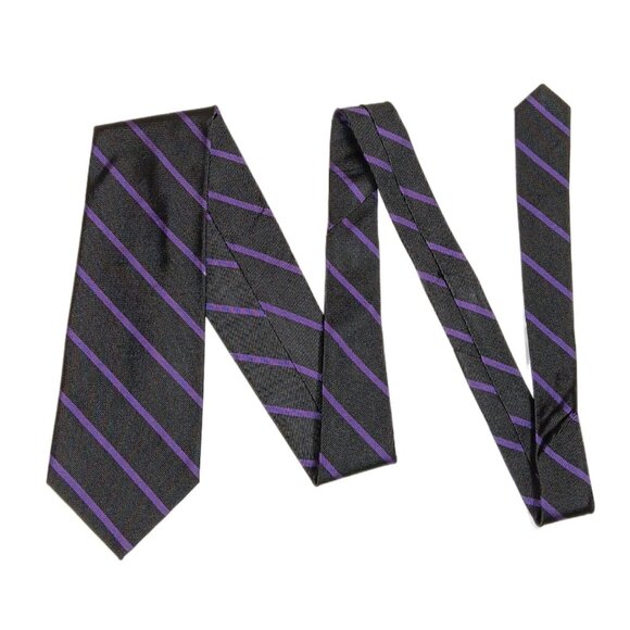 Paul Fredrick Silk Repp Tie Men’s 57” Black Purple Striped Designer Wide Tie New - Picture 2 of 4